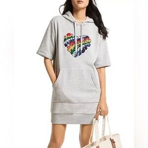 MICHAEL Michael Kors Prided Heathered Rainbow Hoodie Dress In Pearl Heather Sz L